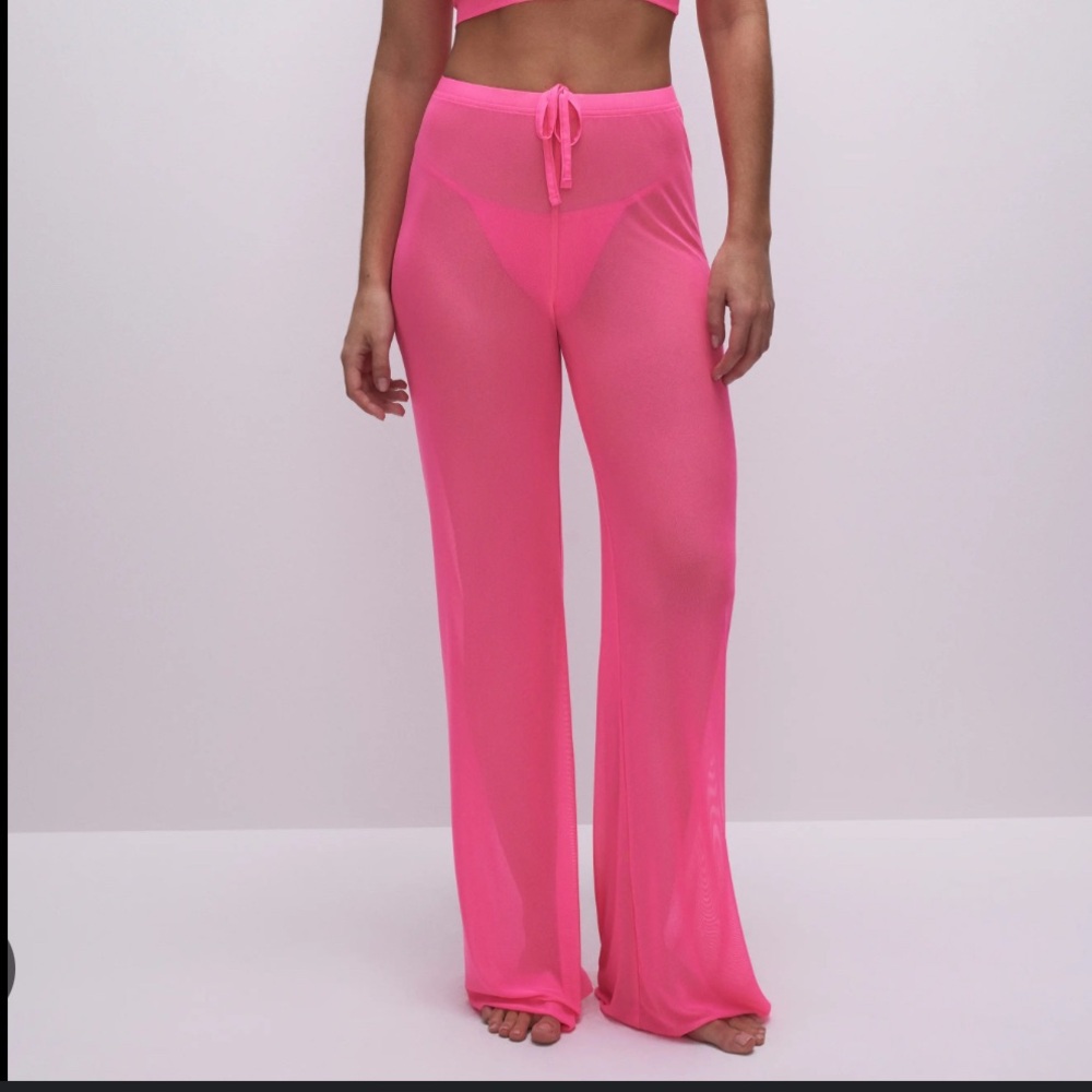 Good American Hot Pink Sheer Wide Leg Jumpsuit